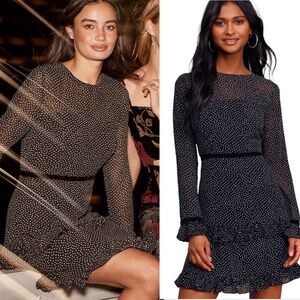 Lulus Black White Polka Dot Long Sleeve Mini Dress